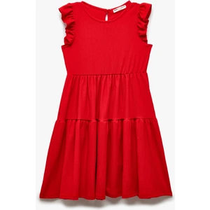 Kolsuz Bisiklet Yaka Katlı Fırfırlı Bürümcük Mini Elbise