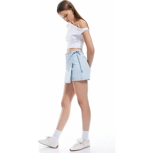 Pamuklu Bağlama Detaylı Mini Denim Şort Etek