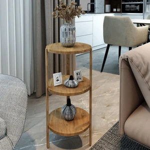 Jest Dekor Konsept Miray Atlantik Çam 3 Raflı Yuvarlak Ahşap Sehpa / Çok Amaçlı Kullanım / , Şık Tasarım