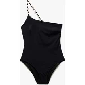 Astarlı Mat Kumaş Renk Kontrast Detaylı Tek Omuz Mayo