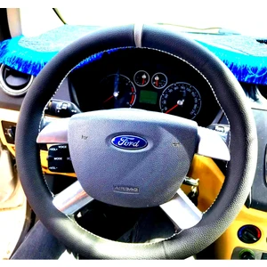 Dikişli Direksiyon Kılıfı Siyah Deri Gri Yüzük Gri Dikişli Ford Connect Için