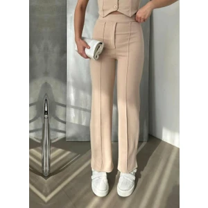 Kadın  Yüksek Bel Likralı Çımalı Palazzo Pantolon