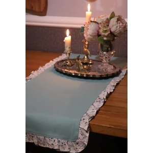 Runner Fırfırlı Çiçekli Vintage Duck Keten Mavi