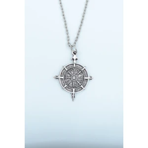 Viking Vegvisir Pusula  Gümüş Kaplama Düz Zincir Kolye