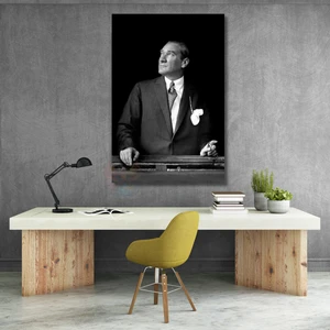 Siyah Beyaz Mustafa Kemal Atatürk Tablo Atatürk Kanvas Tablo Dikey Tablo Salon Ofis Tablosu