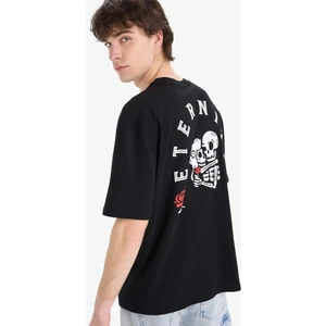 %100 Pamuk Oversize Geniş Kalıp Bisiklet Yaka Sırt Baskılı Kısa Kollu Tişört Z3079AZ25SM