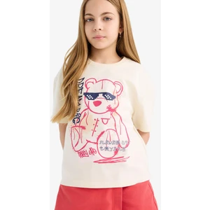 Kız Çocuk Relax Fit Baskılı Bisiklet Yaka Kısa Kollu Tişört E0389A825SM