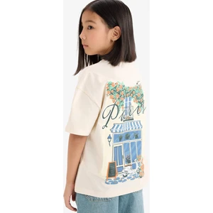 Kız Çocuk Oversize Geniş Kalıp Bisiklet Yaka Sırt Baskılı Kısa Kollu Tişört E0367A825SM