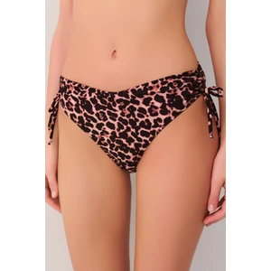 Leopard Yanı Büzgülü Bikini Alt