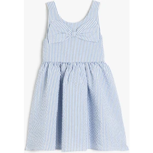 Çizgili Fiyonk Detaylı Bisiklet Yaka Askılı Elbise