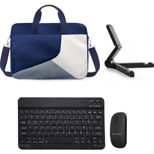 Lenovo Tab Plus TB351FU Tablet Için Tablet Çanta + Bluetooth Klavye + Mouse + Tablet Standı Siyah- AL4234