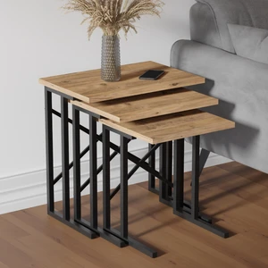 Metal Ayaklı Eco x Zigon Sehpa - Atlantik Çam - 54X35X53 cm