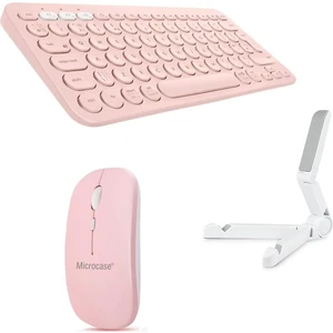 Lenovo Tab Plus TB351FU Tablet Için Bluetooth Klavye + Mouse + Tablet Standı - AL45150 Pembe