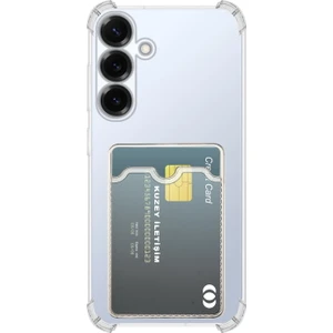 Kzy Samsung Galaxy S25 Plus ile Uyumlu Kapak Kamera Korumalı Kartlıklı Darbe Emici Özellikli Şeffaf Silikon Kılıf