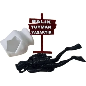 Balık Tutmak Yasaktır - Dalgıç Adam ve Kırık Küp Akvaryum Dekoru- Akvaryum Süsü