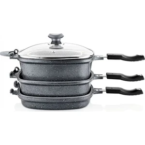 Oms 7 Parça Granit Multi Cooker Tencere Seti Gri