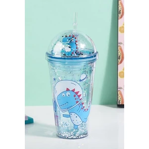 Işıklı Pipetli Bardak Dinozor Görselli Mika Suluk Bardak