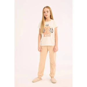 Kız Çocuk Pijama Takımı Baskılı Kısa Kollu Üst Beli Lastikli Uzun Alt E0543A825SM