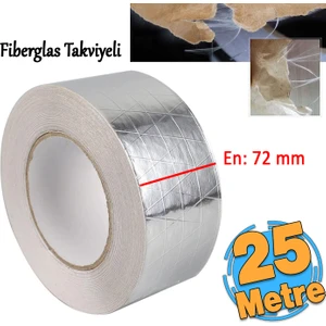 Yapışkanlı Fiberglas Lif Takviyeli Alüminyum Folyo Bant 72 mm x 25 Metre Yanmaz Soba Borusu Bandı