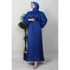 Giza Store Ince Kuşaklı Saten Elbise Gece Mavi