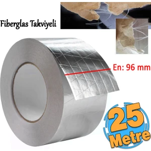 Yapışkanlı Fiberglas Lif Takviyeli Alüminyum Folyo Bant 96 mm x 25 Metre Yanmaz Yalıtım Bandı