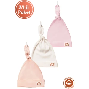 Unisex Bebek Arma Detaylı Bağlamalı Penye Organik Pamuklu Yenidoğan 3lü Bebek Bere Set