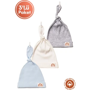 Unisex Bebek Arma Detaylı Bağlamalı Penye Organik Pamuklu Yenidoğan 3lü Bebek Bere Set