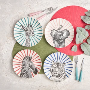 Safari Renkli Seramik Pasta Takımı 4 Kişilik Zebra Desenli 1 Adet