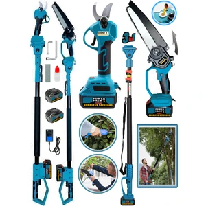 Germany Blue 3LÜ Set Kömürsüz Motor Budama Makası + Zincirli Otomatik Yağlamalı Dal Kesme + Teleskopik Uzatma