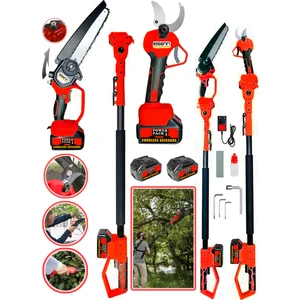 Alman Red Kömürsüz Motor 3 LÜ Set Akülü Otomatik Yağlamalı Dal Budama + Akülü Bağ Makası + Teleskop Uzatma