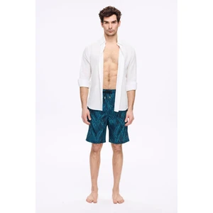 Yaprak Desenli Siyah Yeşil Erkek Kısa Havuz ve Deniz Şortu 5035