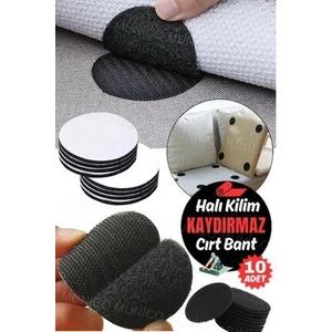 10 Adet Halı Kaydırmaz Bant Cırtcırt Güçlü Kendinden Yapışkanlı Halı Sabitleme Bandı - 10 Adet Siyah