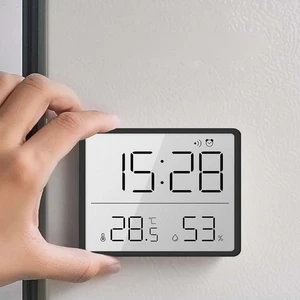 Alsam Kapsam Mıknatıslı LCD Dijital Ekran 9x7 cm Pilli Mini Saat Alarm Saat Nem Göstergesi Sıcaklık Ölçer