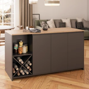 Gustav L4720 Mutfak Adası 160  cm  – Antrasit Ahşap Üst Bar Masası, Çok Amaçlı, Depolamalı Açık Raflı Dolap