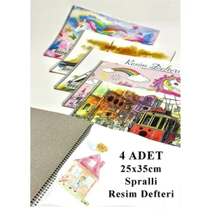 Resim Defteri 15 Yaprak 25X35 cm 4 Adet Spiralli Orta Boy Resim Defteri Karton Kapak 110 gr Öğrenci Okul