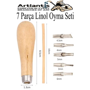 Linol Oyma Seti 7 Parça 1 Paket Linol Oyma Kesme Bıçak Seti 5 Bıçaklı Linolyum Baskı Ahşap Saplı