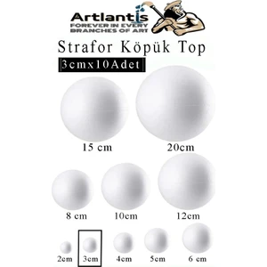 Strafor Köpük Top 3 cm 10 Adet Köpük Top Küre Toplar Yuvarlak Strafor Köpük Top Okul Deney Hobi Sanat