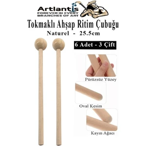 Tokmaklı Ahşap Ritim Çubuğu 6 Adet 3 Çift Okul Öncesi Eğitici Anaokulu Ritim Tokmağı Çubukları Çocuk Etkinlik Perkusyon Müzik Aleti