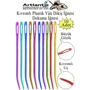 Kıvrımlı Plastik Yün Iğnesi 12 cm 10 Adet 1 Paket Plastik Dikiş Dokuma Iğnesi Kavisli Iplik Iğne Goblen
