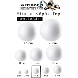 Strafor Köpük Top 4 cm 10 Adet Köpük Top Küre Toplar Yuvarlak Strafor Köpük Top Okul Deney Hobi Sanat