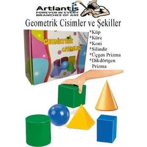Geometrik Cisimler ve Şekiller Büyük Boy 1 Paket Matematik Ders Materyali 10 cm  6 Parça Prizma Küp Silindir Küp Koni
