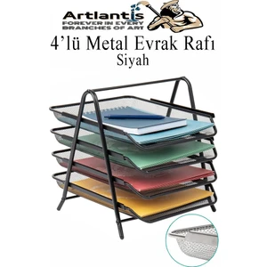Evrak Rafı Metal 4 Lü 1 Paket Masa Üstü A4 Dosya Düzenleyici Kağıt Tepsisi Metal Fileli Dört Katlı Hareketli Perfore