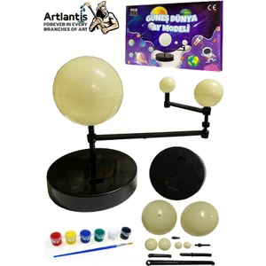 Güneş Dünya Ay Modeli 1 Paket Gezegen Maketi Boya Fırça Eğitici Maket Deney Seti Plastik Güneş Sistemi