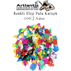 Elişi Pulu Karışık Şekilli 100 Lü 1 Paket Renkli Şekilli Pul Yanardöner Payet Pırıltılı Süs Okul Öncesi Kreş Ana Sınıfı