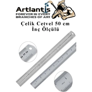 Çelik Cetvel 50 cm Inç Ölçülü 1 Adet Paslanmaz Çelik Metal Çetvel 50 Santimetre