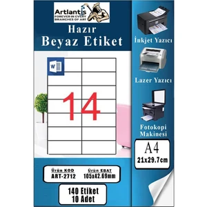 A4 Hazır Etiket 105X42.7 mm 10 Sayfa 1 Paket 14 Lü Kendinden Yapışkanlı Fotokopi Lazer Inkjet Kağıdı Yazıcılar Için Uyumlu