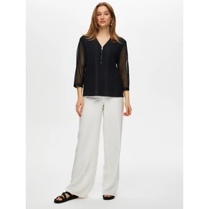 Faik Sönmez Kolları File Garnili Yarım Fermuarlı Bluz S25BLZ034