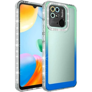 Xiaomi Redmi 10C Kılıf Simli ve Renk Geçiş Tasarımlı Lens Korumalı Zore Park KAPAK-YEŞIL-MAVI-868043