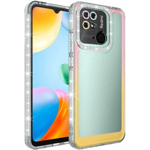 ZORE Xiaomi Redmi 10C Kılıf Simli ve Renk Geçiş Tasarımlı Lens Korumalı  Park KAPAK-PEMBE-SARI-868043