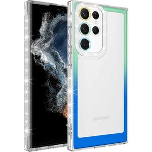 Galaxy S22 Ultra Kılıf Simli ve Renk Geçiş Tasarımlı Lens Korumalı Zore Park KAPAK-YEŞIL-MAVI-868043